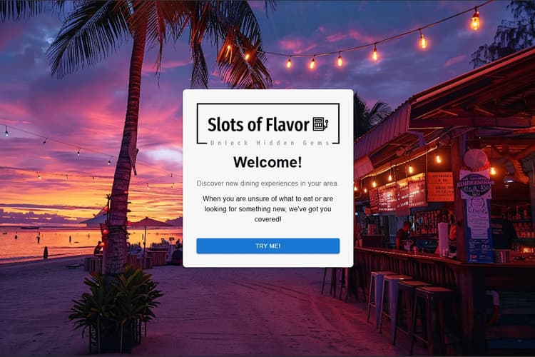 Slots of Flavor Welcome page
