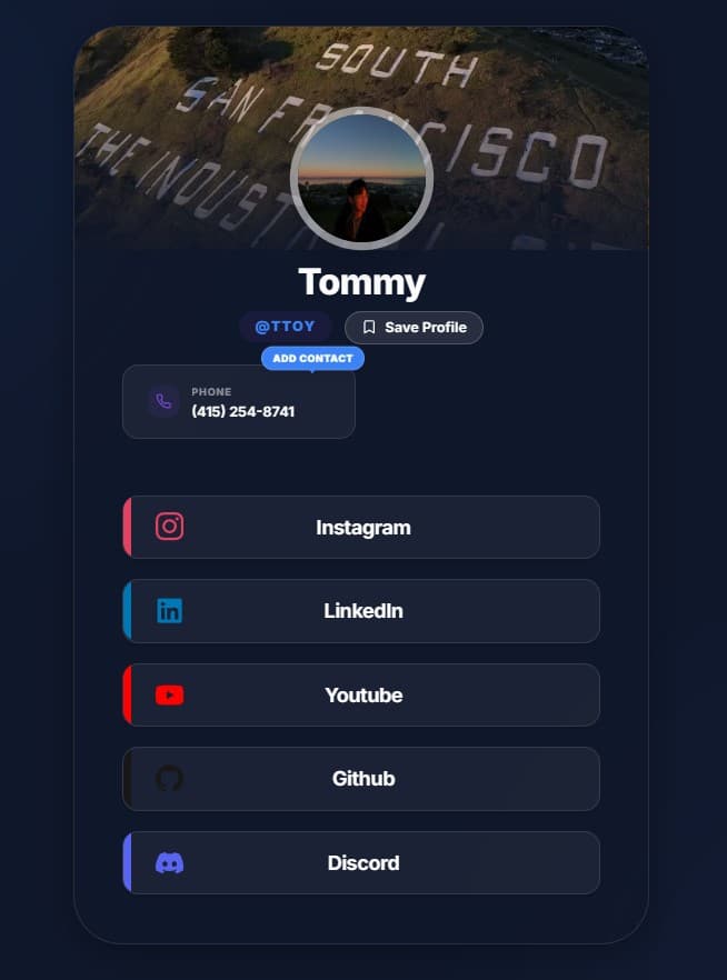Link2Me profile page